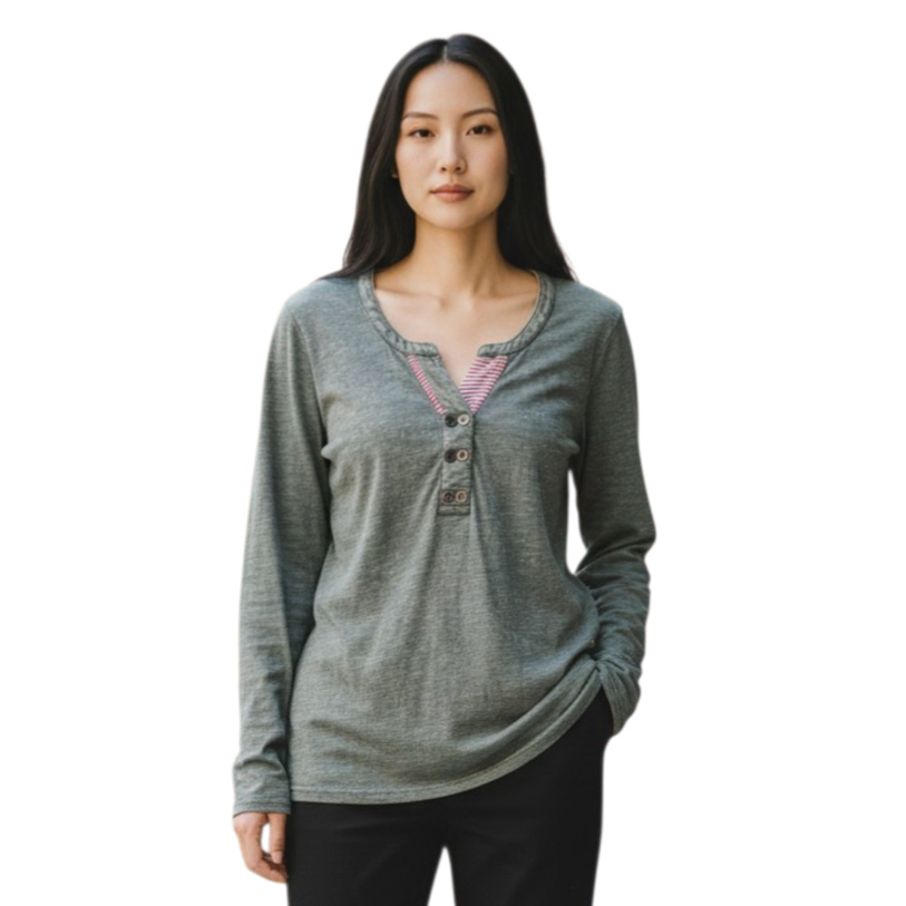 CALIFORNIA MOONRISE Women M  Tunic Top Green Henley Buttons Embroidered Bust 36"